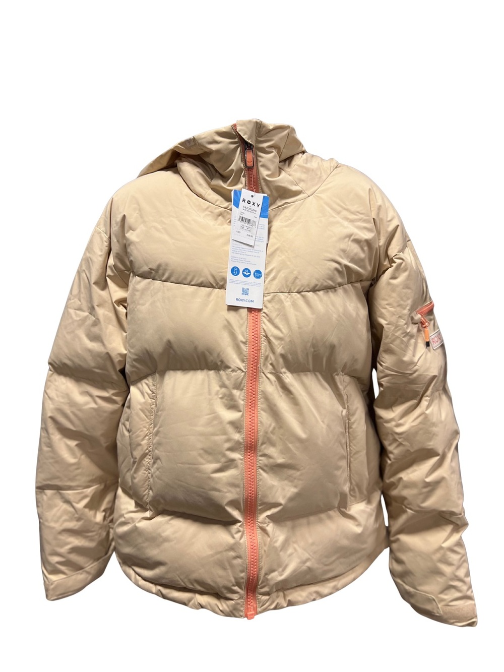 ROXY Coast Beige Lightweight Hooded Puffer Jacket Sz XS